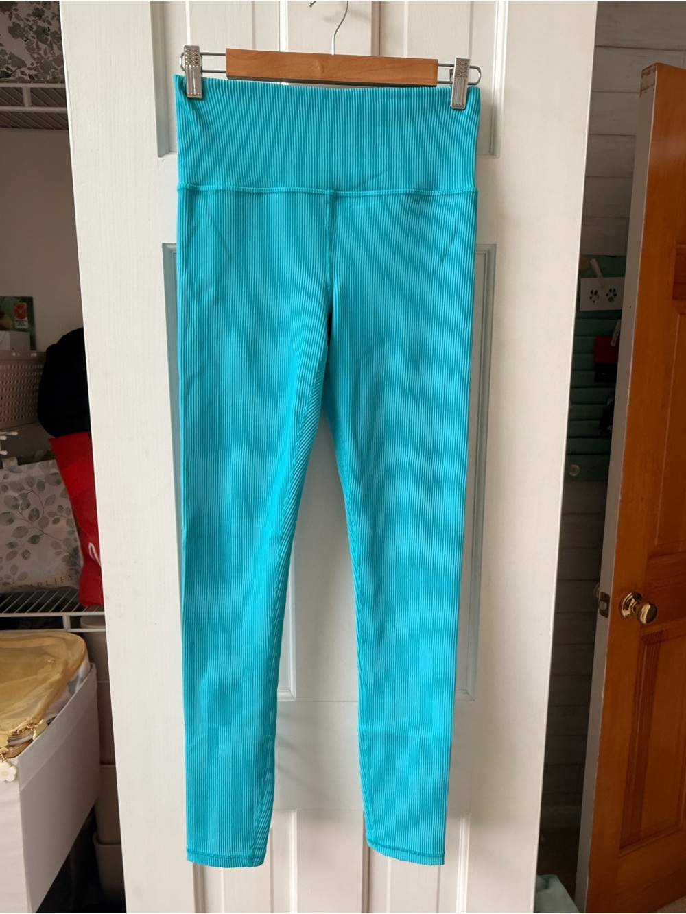 Athleta Kids Ribbed High-Waist Leggings in Aqua Blue